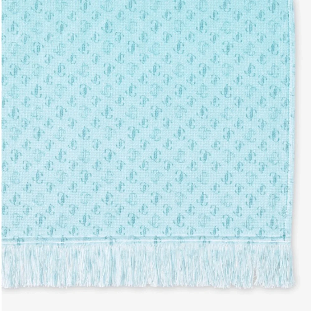 JIMMY CHOO Aqua Blue JC Monogram Print Cotton Beach TOWEL Terry 70 x 36.75 inch